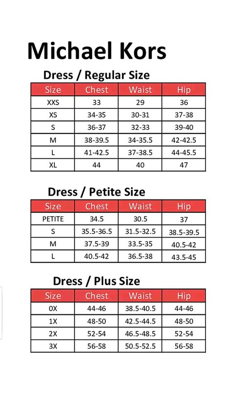 michael kors dress size guide